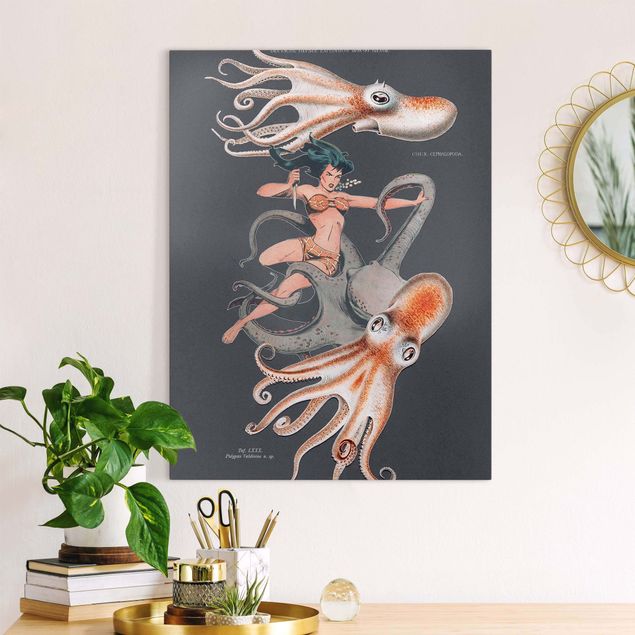 Leinwand Bilder XXL Nymphe mit Oktopussen