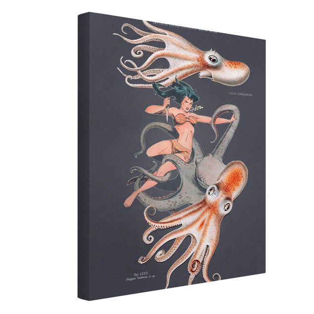 Leinwandbild Kunstdruck Nymphe mit Oktopussen