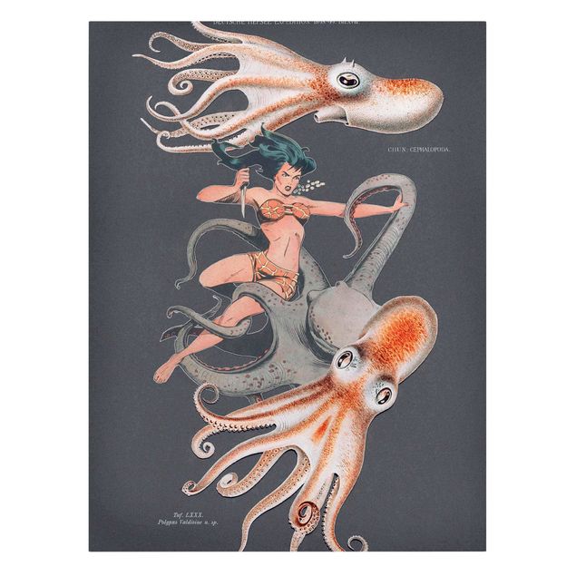 Retro Wandbilder Nymphe mit Oktopussen