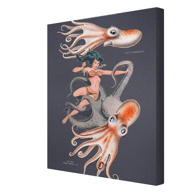 Tierbilder auf Leinwand Nymphe mit Oktopussen