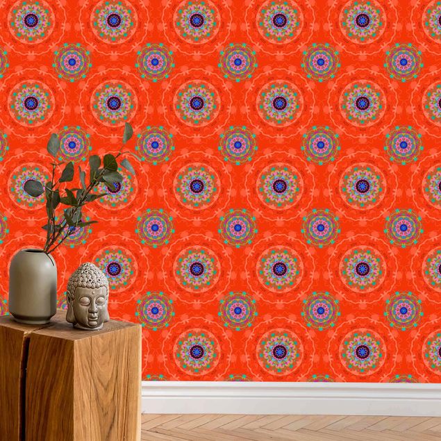 Fototapete - Oranges Mandala Muster - Rolle