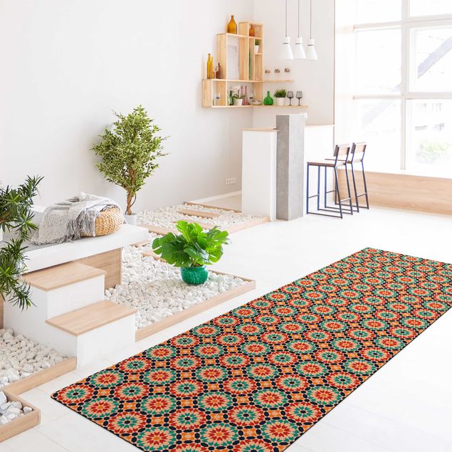 Teppich Fliesenoptik Orientalisches Muster mit bunten Blüten
