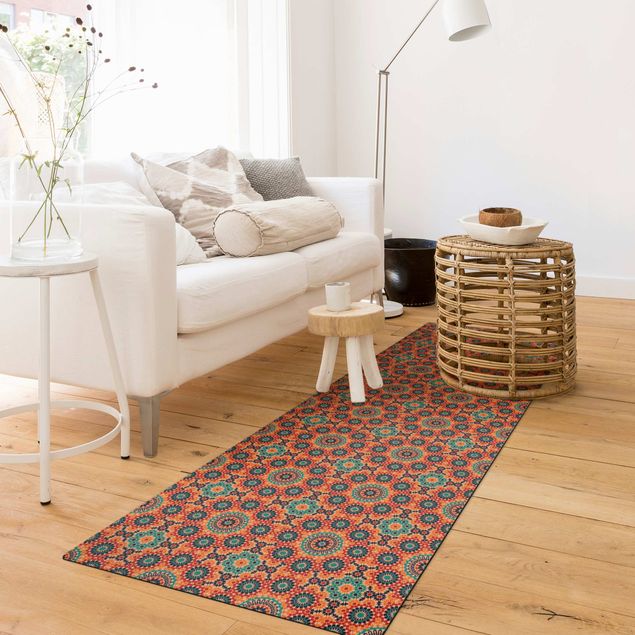 Teppich Fliesenoptik Orientalisches Muster mit bunten Blumen