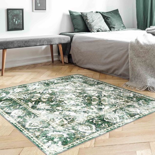 Moderner Teppich Orientalisches Persermuster Waldgrün Vintage
