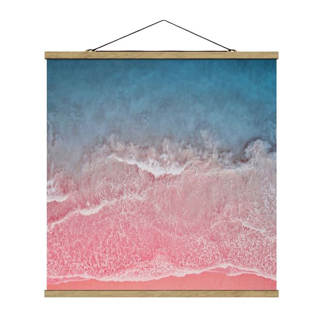 Stoffbild mit Posterleisten - Ozean in Pink - Quadrat 1:1