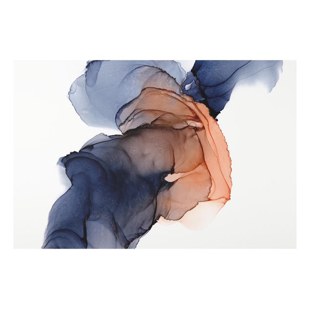 Forex Fine Art Print - Ozeantropfen Blau-Orange mit Gold - Querformat 3:2