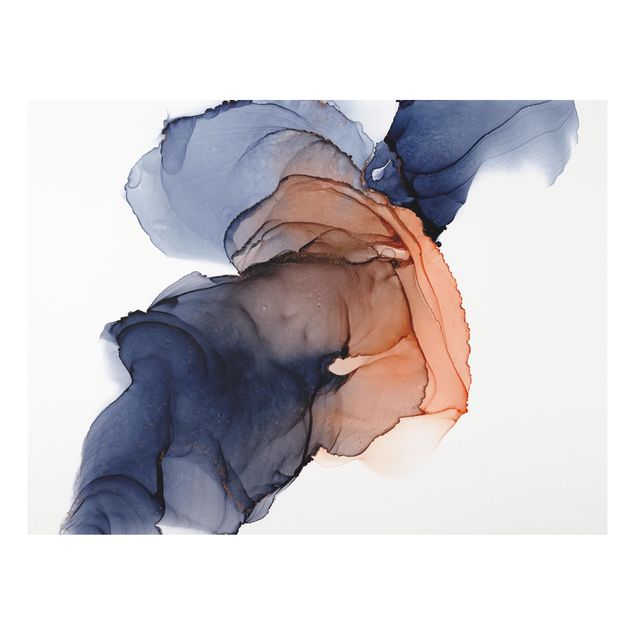 Forex Fine Art Print - Ozeantropfen Blau-Orange mit Gold - Querformat 4:3