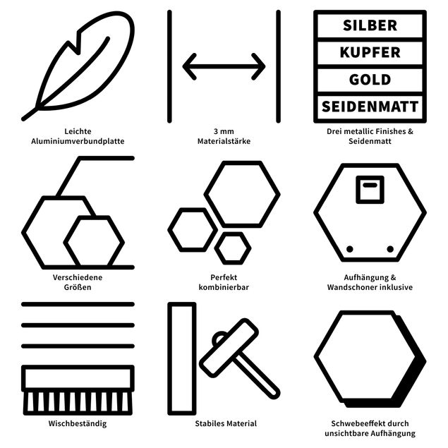 Hexagon Bild Alu-Dibond gebürstet Gold selbst gestalten