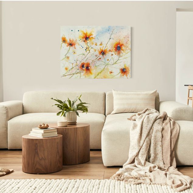 Moderne Leinwandbilder Wohnzimmer Painted Flowers