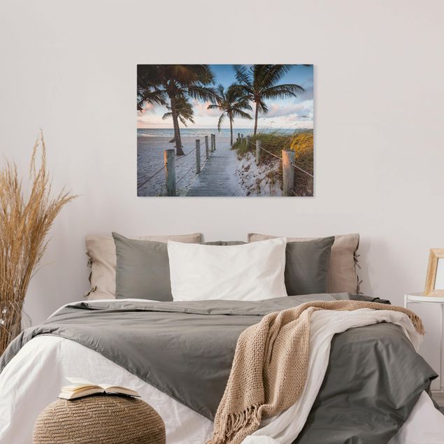Leinwandbilder Strand und Meer Palmen am Steg zum Meer