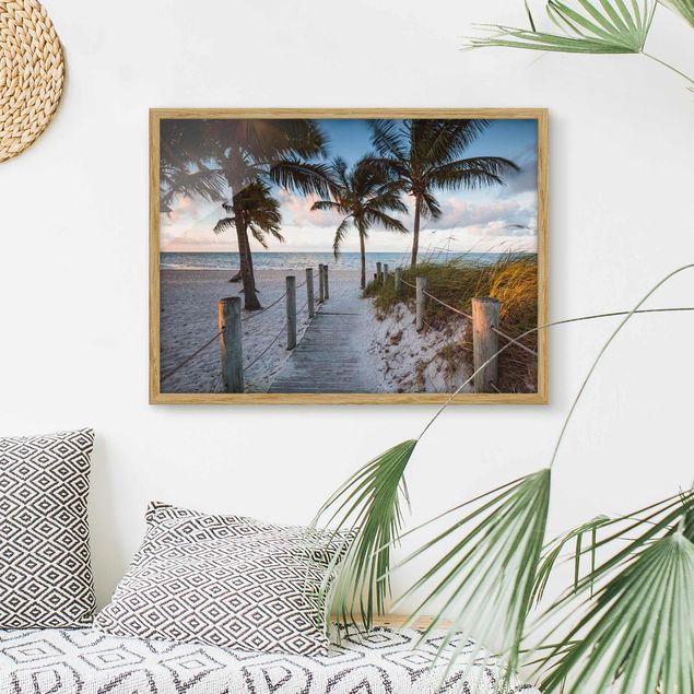 Landschaftsbilder mit Rahmen Palmen am Steg zum Meer