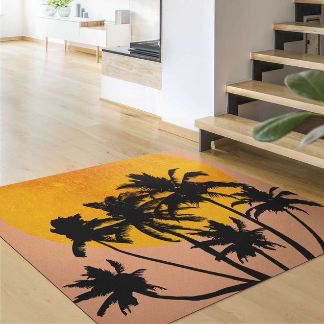 Moderner Teppich Palmen vor goldener Sonne