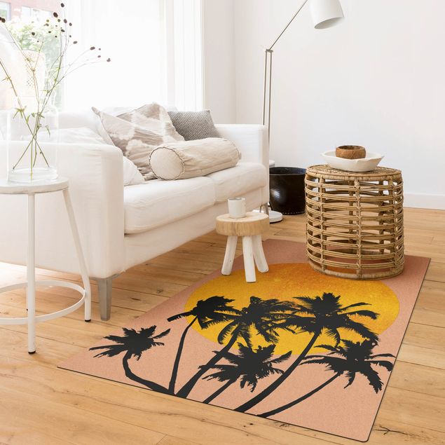 Teppich modern Palmen vor goldener Sonne