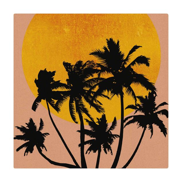 Teppich Esszimmer Palmen vor goldener Sonne