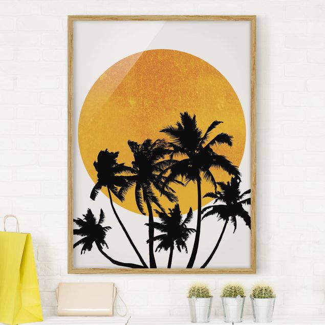 Blumen Bilder mit Rahmen Palmen vor goldener Sonne