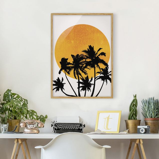 Landschaftsbilder mit Rahmen Palmen vor goldener Sonne