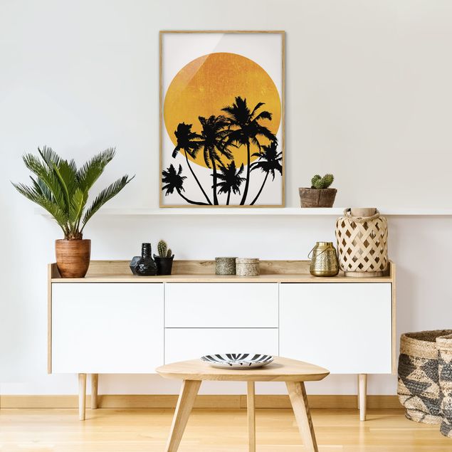 Wandbilder Palmen vor goldener Sonne