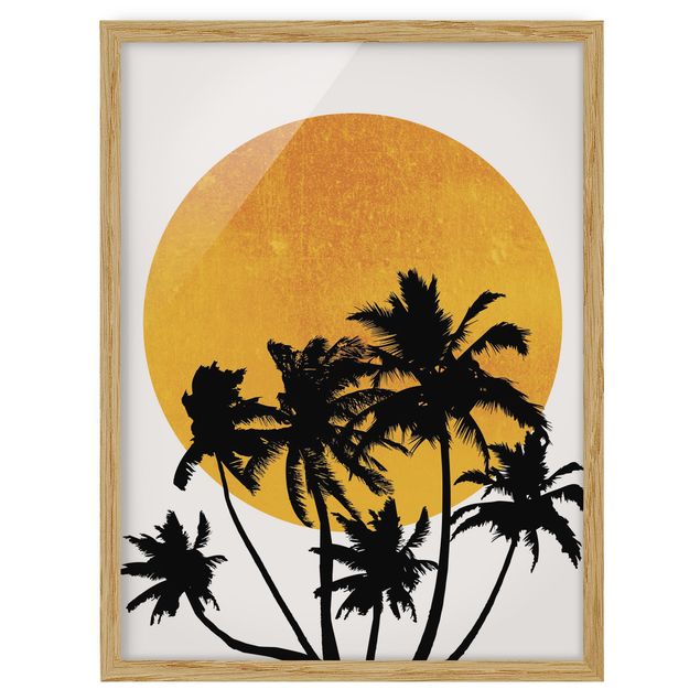Bilder mit Rahmen Palmen vor goldener Sonne