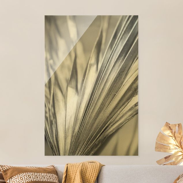 Glasbilder Pflanzen Palmenblätter in Silber II