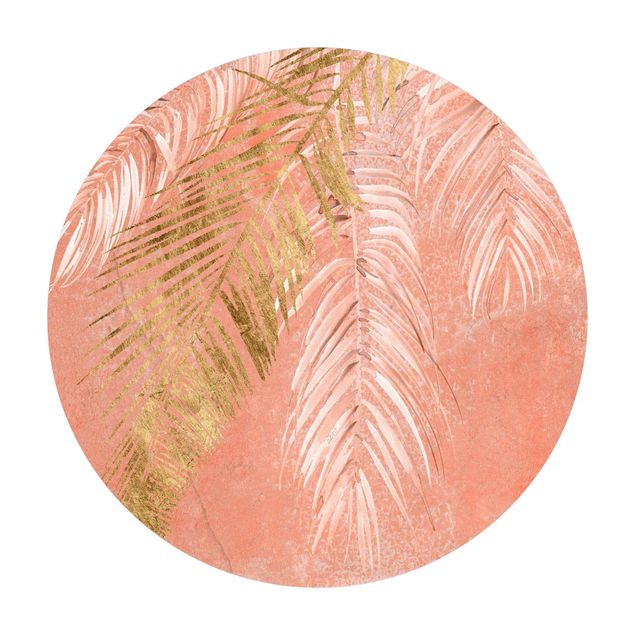 Teppich Natur Palmenblätter Rosa und Gold I