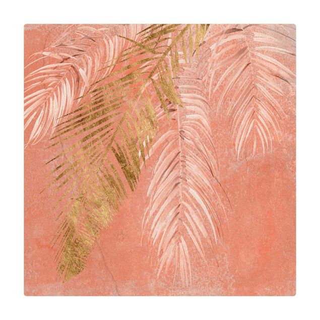 Teppich Esszimmer Palmenblätter Rosa und Gold I