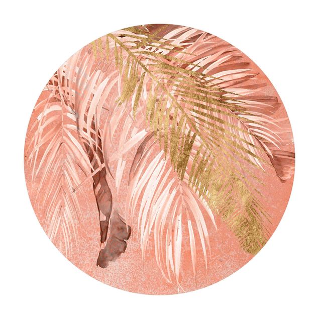 Teppich Natur Palmenblätter Rosa und Gold II
