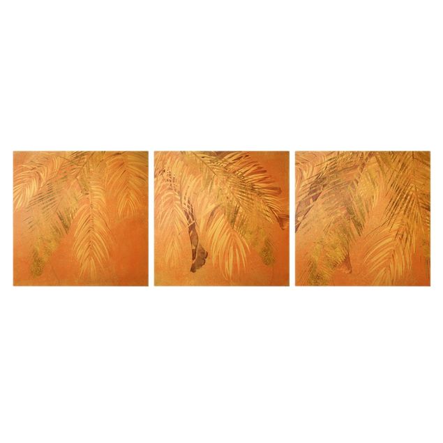Leinwandbilder Palmenblätter Trio Rosa und Gold