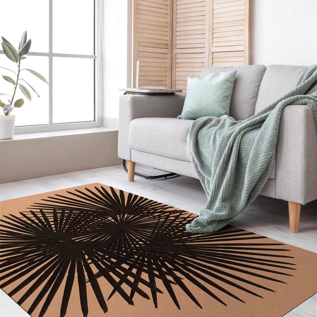 Moderne Teppiche Palmenfarne in Schwarz-Weiß