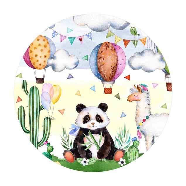 Runder Vinyl-Teppich - Panda und Lama Aquarell