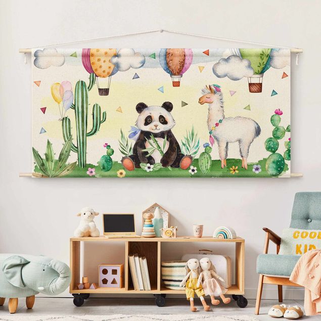 Wandbilder Tiere Panda und Lama Aquarell