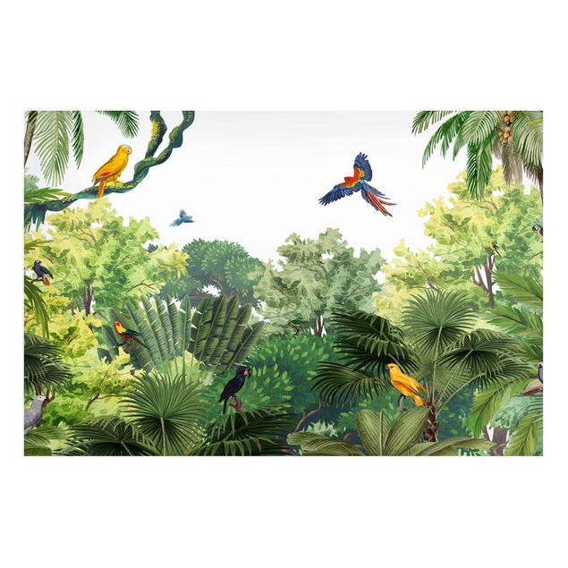 Magnettafel Blumen Papageienparade im Dschungel