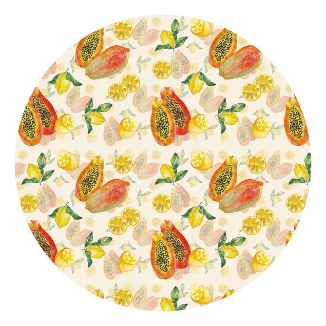 Runde Tapete selbstklebend - Papayas und Zitronen