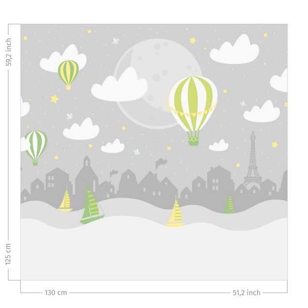 Fenstervorhänge Paris mit Sternen und Heißluftballon in Grau
