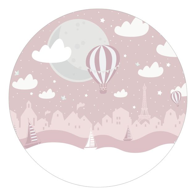 Design Tapete Paris mit Sternen und Heißluftballon in Rosa