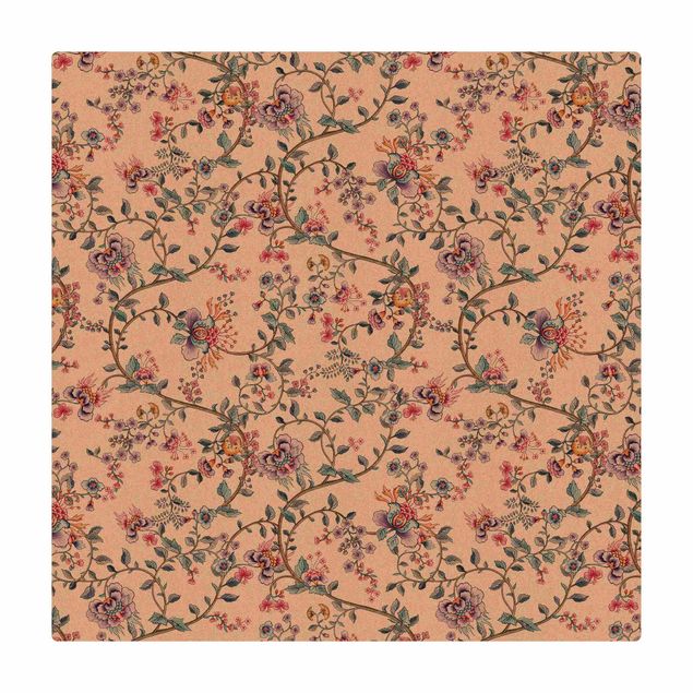 Kork-Teppich - Pastell Blumenranken - Quadrat 1:1