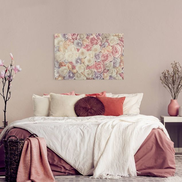 Moderne Leinwandbilder Wohnzimmer Pastell Paper Art Rosen