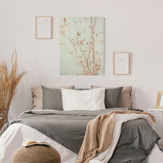 Moderne Leinwandbilder Wohnzimmer Pastellknospen am Wildblumenzweig