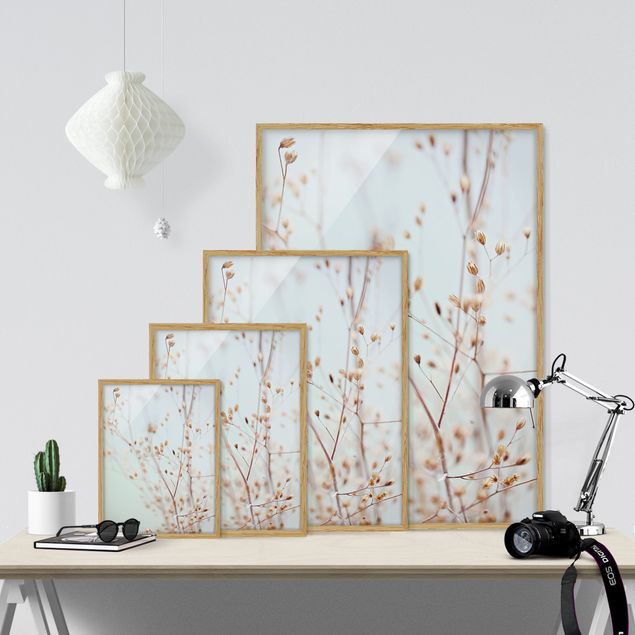 Bild mit Rahmen - Pastellknospen am Wildblumenzweig - Hochformat
