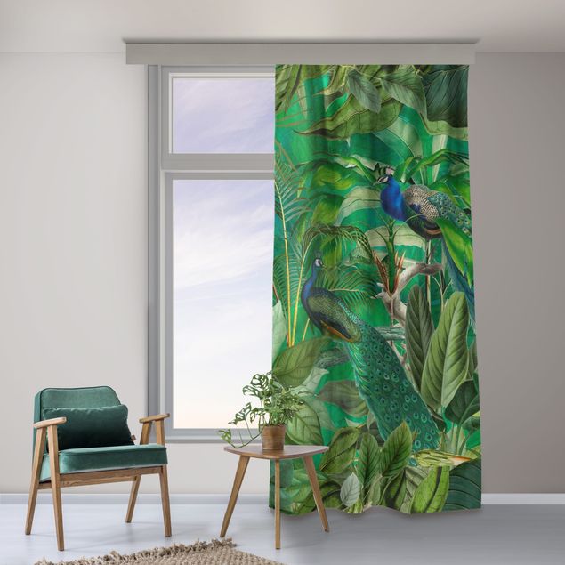Vorhang modern Pfauen im Dschungel