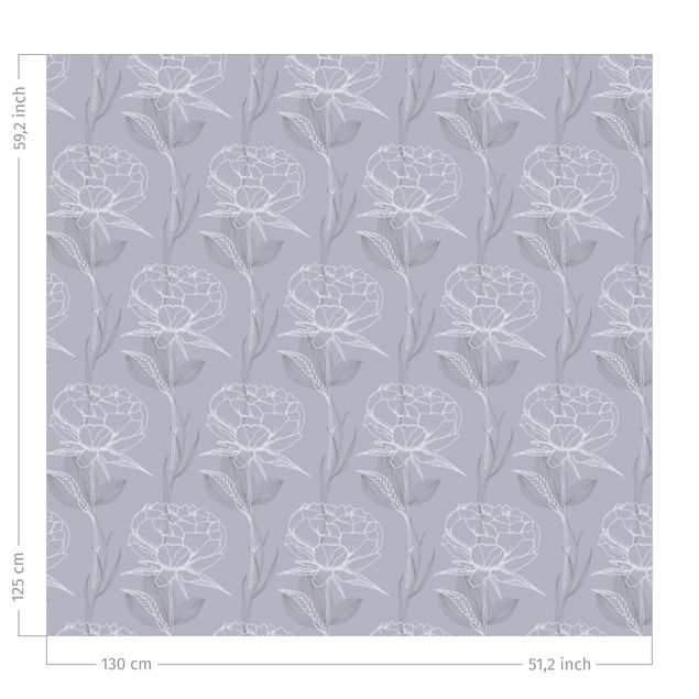 Blumenvorhänge Pfingstrosen Muster - Pastell graues Violett