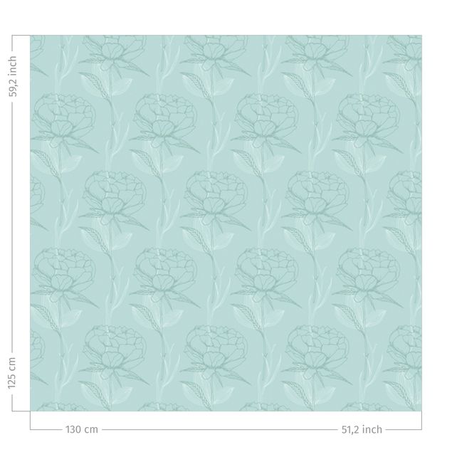Vorhänge Blumen Pfingstrosen Muster - Pastell Mint