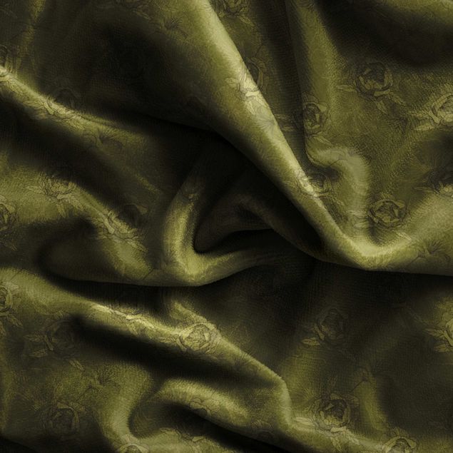 Vorhänge Muster Pfingstrosen und Mohn - Olive Grün