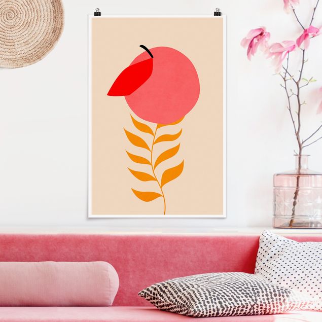 Poster Illustration Pfirsichpflanze in Rosa