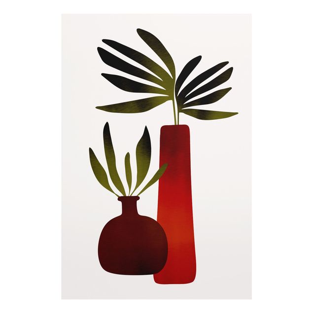 Glasbilder Pflanzen in roten Vasen