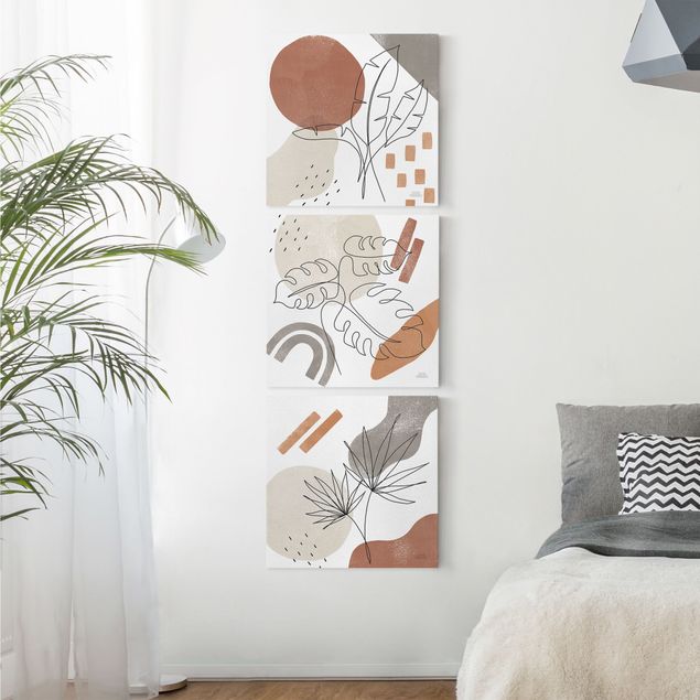 Bilder für die Wand Pflanzenblätter Lineart und Terracotta Farben