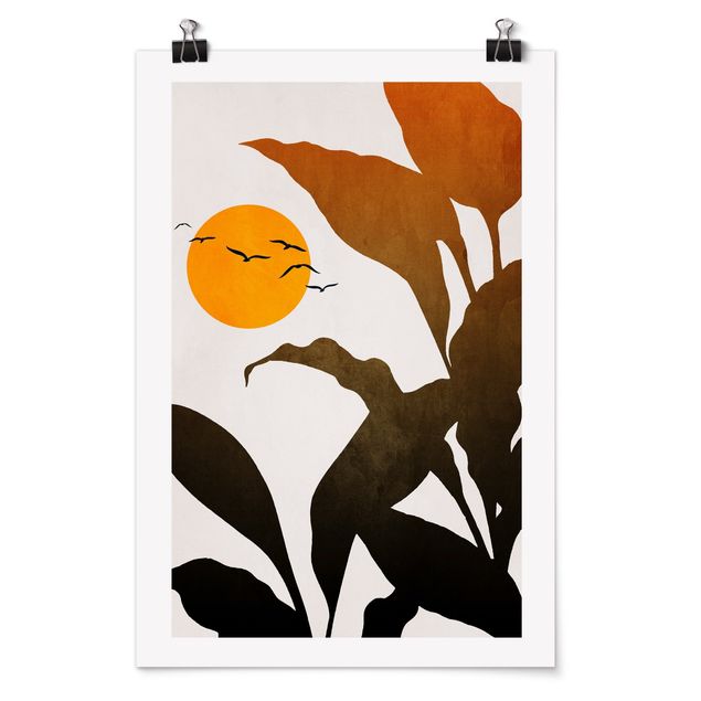 Tiere Poster Pflanzenwelt mit gelber Sonne