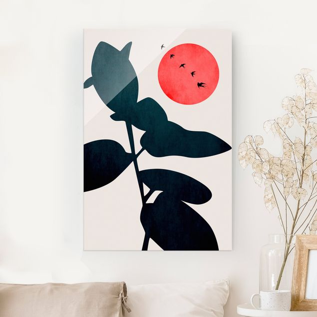 Wandbilder Tiere Pflanzenwelt mit roter Sonne