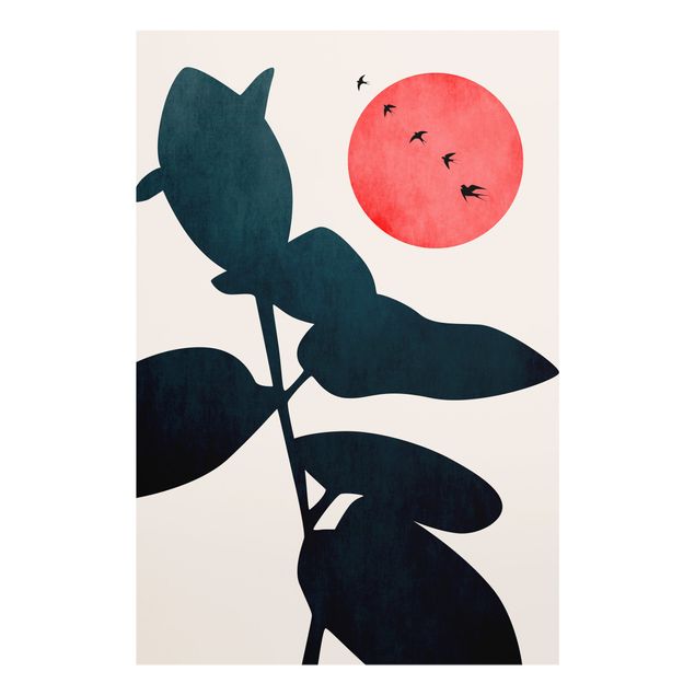 Bilder für die Wand Pflanzenwelt mit roter Sonne