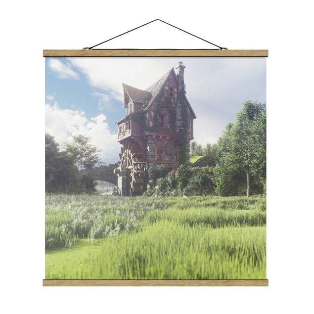 Stoffbild mit Posterleisten - Phantastische Mühle - Quadrat 1:1