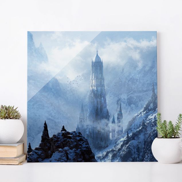 Wandbilder Glas XXL Phantastisches Schloss im Schnee